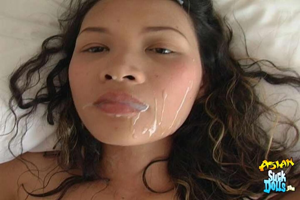 Nuch with cum over her face cum on her lips