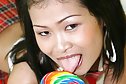 Nina licking big lollipop while being fucked and taking facial