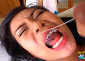 Busty Poy strips bikini top sucks cock fucked doggy style and facial cumshot