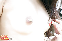 Teasing nipples with paint small breasts