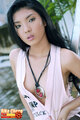 Riko chong tugging her dress down necklace falling between her breasts