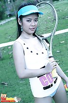 Holding tennis racquet