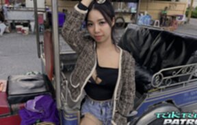 Breasty Akita Thai lowers shorts and gets fucked from behind